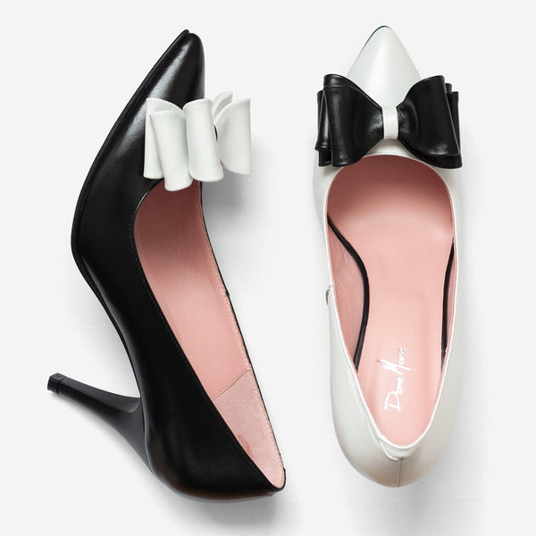 Diane Marie Shoes Stiletto asimetric din piele naturala neagra cu alb Destiny