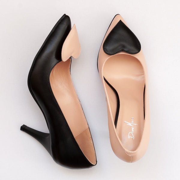 Diane Marie Shoes Stiletto asimetric din piele naturala neagra cu nude Franny