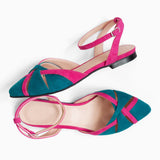 Diane Marie Balerini dama Balerini decupati din piele intoarsa roz cu verde Victoria