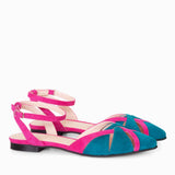 Diane Marie Balerini dama Balerini decupati din piele intoarsa roz cu verde Victoria