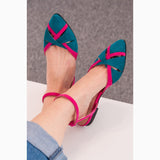 Diane Marie Balerini dama Balerini decupati din piele intoarsa roz cu verde Victoria