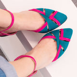 Diane Marie Balerini dama Balerini decupati din piele intoarsa roz cu verde Victoria