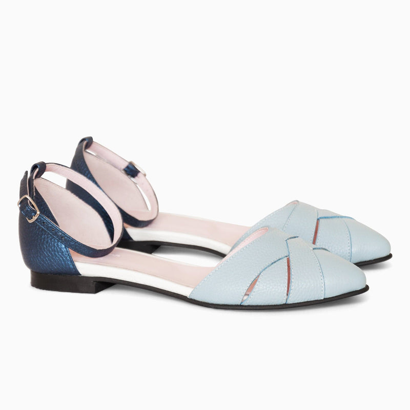 Diane Marie Balerini dama Balerini decupati din piele naturala bleu cu albastru Monaco