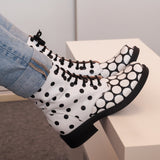 Diane Marie Bocanci dama Ghete dama din piele naturala alba cu buline negre Karmen