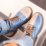 Diane Marie Bocanci dama Ghete dama din piele naturala bleu cu bej Osaka