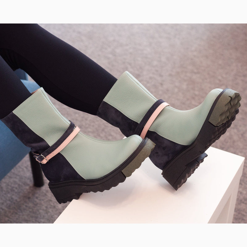 Diane Marie Bocanci dama Ghete dama din piele naturala menta cu bleumarin Mellon