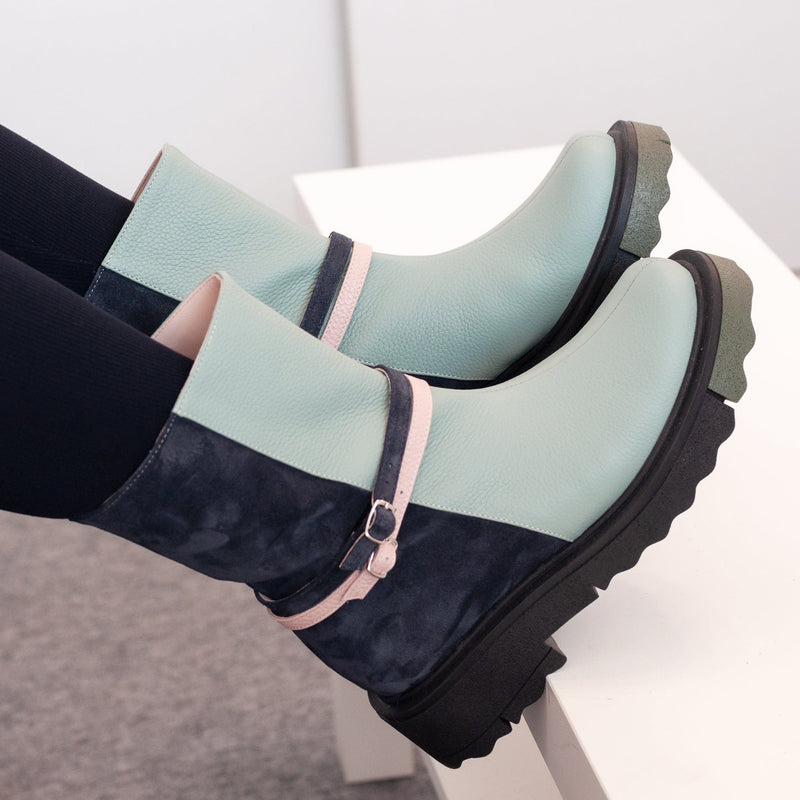 Diane Marie Bocanci dama Ghete dama din piele naturala menta cu bleumarin Mellon