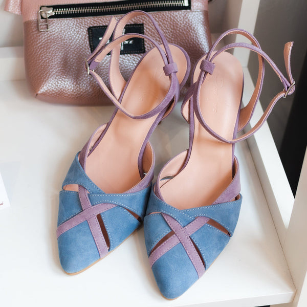 Diane Marie Pantofi Dama Pantofi cu toc comod din piele intoarsa bleu cu lila Penny