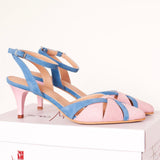Diane Marie Pantofi Dama Pantofi cu toc comod din piele intoarsa roz cu bleu Lilly