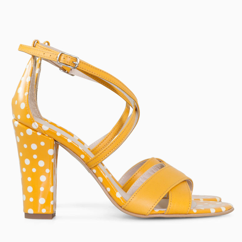 Diane Marie Pantofi Dama Sandale cu toc din piele naturala galbena Dots