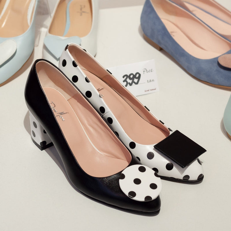 Diane Marie Shoes Pantofi asimetrici din piele naturala neagra cu alb Felicity