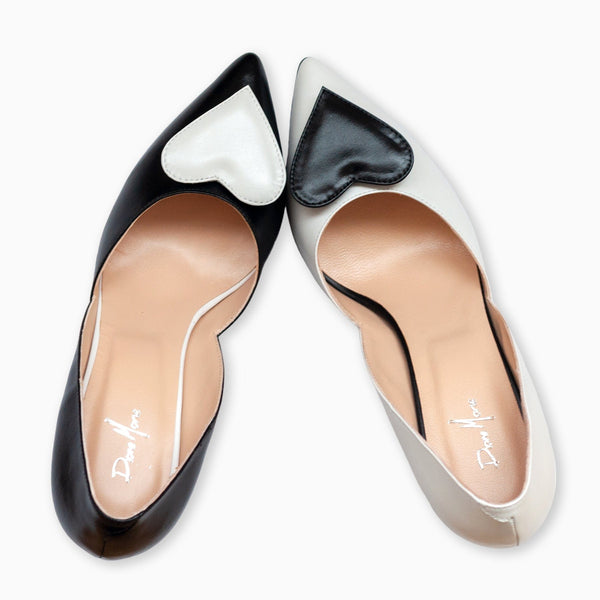 Diane Marie Shoes Stiletto asimetric din piele naturala alb cu negru Valerie