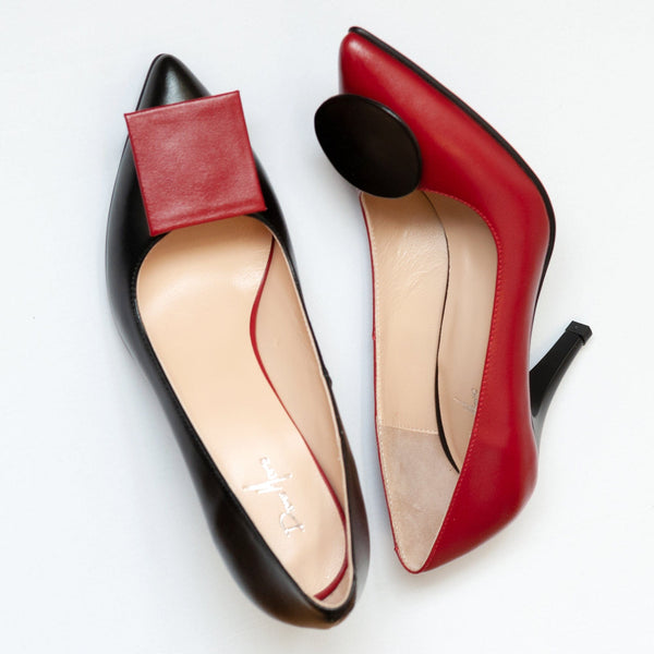 Diane Marie Shoes Stiletto asimetric din piele naturala neagra cu rosu Zaria