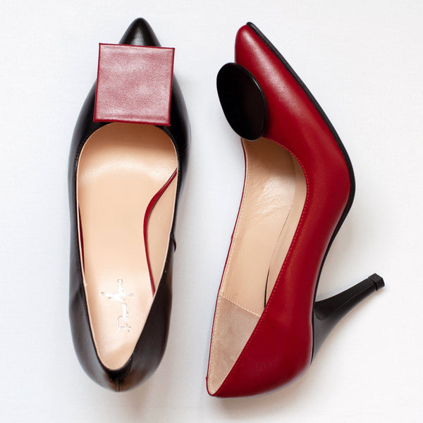 Diane Marie Shoes Stiletto asimetric din piele naturala neagra cu rosu Zaria